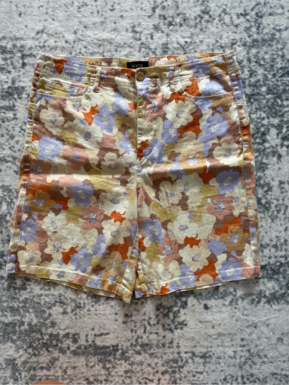NYDJ Cream, Lavender & Orange Floral Cotton Bermudas